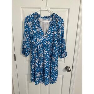 Draper James Blue Floral Print 3/4 Sleeve Dress Womens Spring Summer‎ Sz S